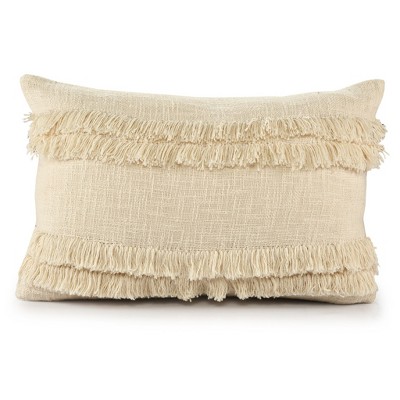 HomeRoots 14" X 20" Cream Cotton Throw Pillow With Texture