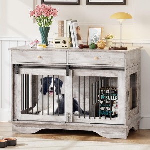 Dog Furniture Crate, 47" Large Dog Crate Furniture w/ 2 Storage Draws & Removable Divider - 1 of 4