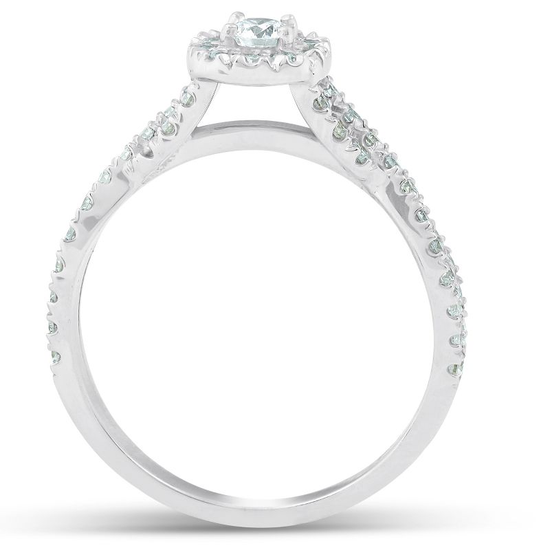 Pompeii3 1 1/4 Ct Cushion Halo Diamond Engagement Wedding Ring 3-Piece Set White Gold, 3 of 5