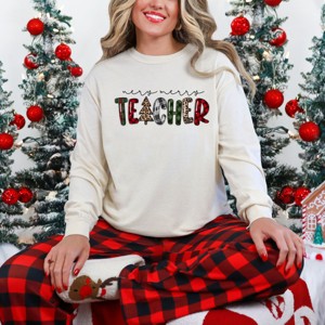 Simply Sage Market Very Merry Teacher Plaid Garment Dyed Long Sleeve - S - Ivory - 1 of 4