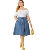 Agnes Orinda Women's Plus Size Denim Tie Waist Button Front A-Line Midi Skirts - image 3 of 4