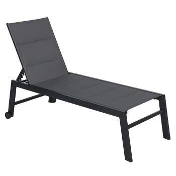 Outsunny Chaise Lounge Outdoor Pool Chair with Wheels, Five Position Recliner for Sunbathing, Suntanning, Steel Frame, Breathable Fabric
