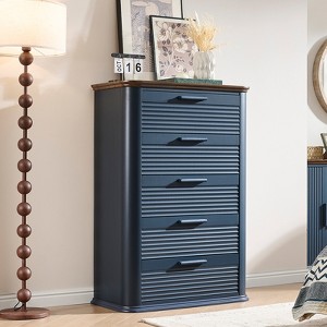 ORRD 5 Drawer Dresser, 45" Tall Fluted Chest, Curved Profile Storage for Bedroom Living Room，Black - 1 of 4