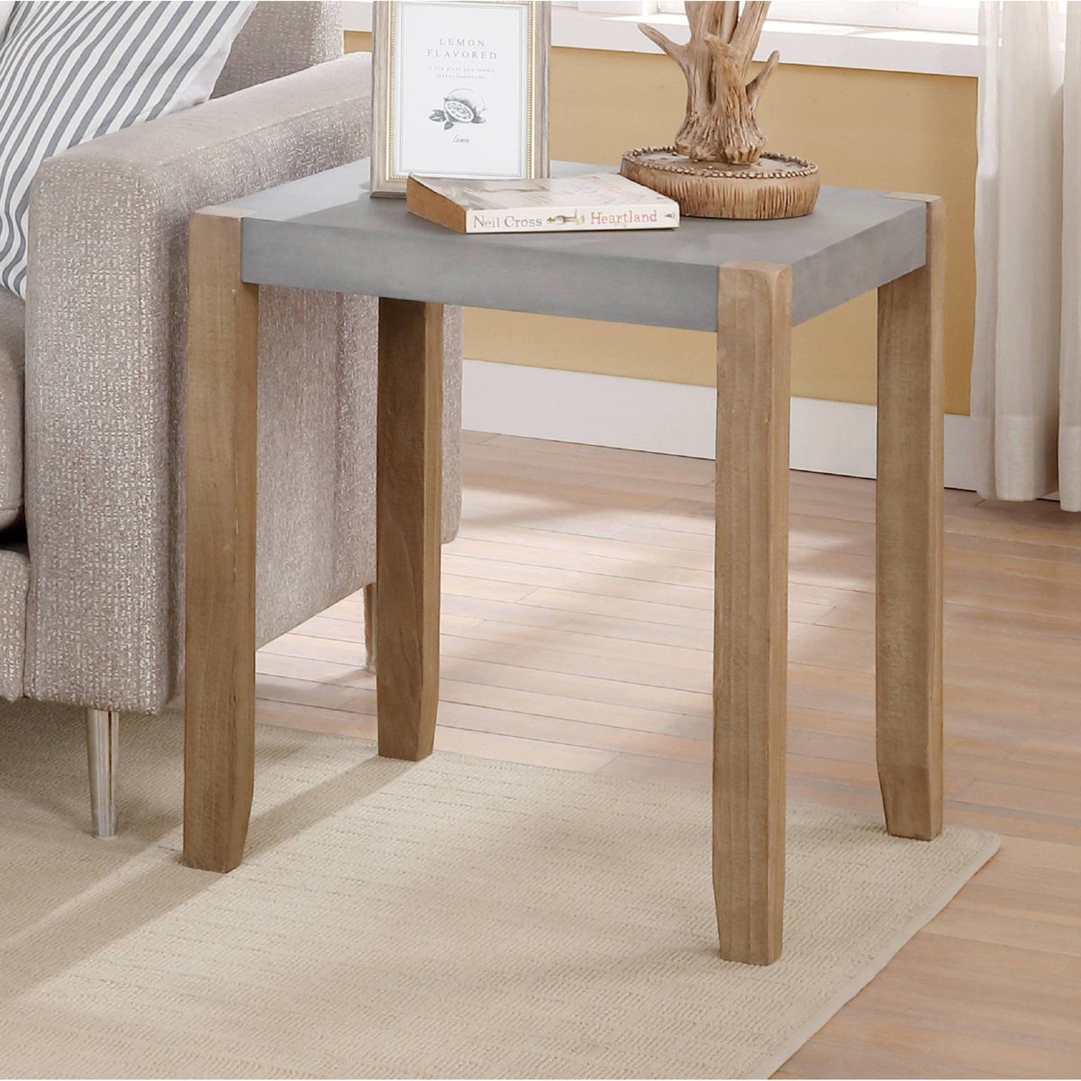 21" Davenport Faux Concrete and Wood End Table Light Amber - Alaterre Furniture - thumbnail 2