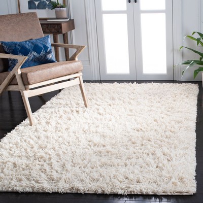 Handmade Ivory Wool Shag Area Rug, 5' x 8', Easy Care