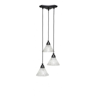 Toltec Lighting Europa 3 - Light Pendant in  Matte Black with 7" Italian Ice Shade