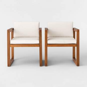 2pk Kaufmann Wood Outdoor Patio Dining Arm Chairs Natural - Project 62™