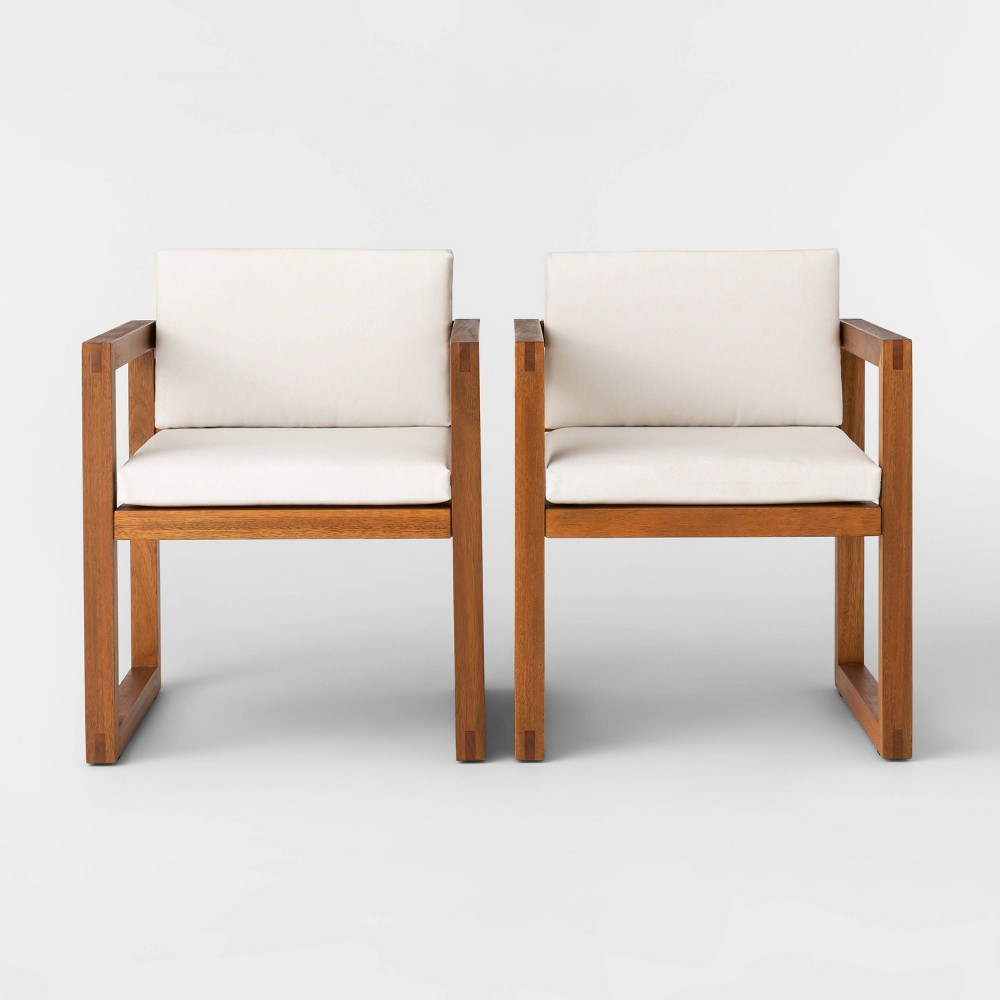 Photos - Garden Furniture 2pk Kaufmann Wood Outdoor Patio Dining Arm Chairs Natural - Project 62™