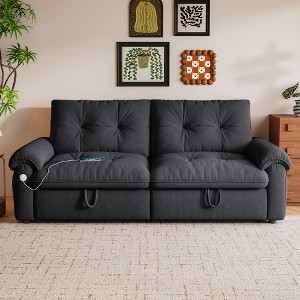 GDFStudio Harlow 77.2" Modern Convertible Velvet Upholstered Sofa Bed with Steel Frame - 1 of 4
