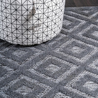 Handmade Dark Gray Geometric Round Synthetic Rug