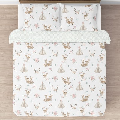Sweet Jojo Designs Full/Queen Comforter Bedding Set Deer Floral White Taupe and Pink 3pc — фото 3