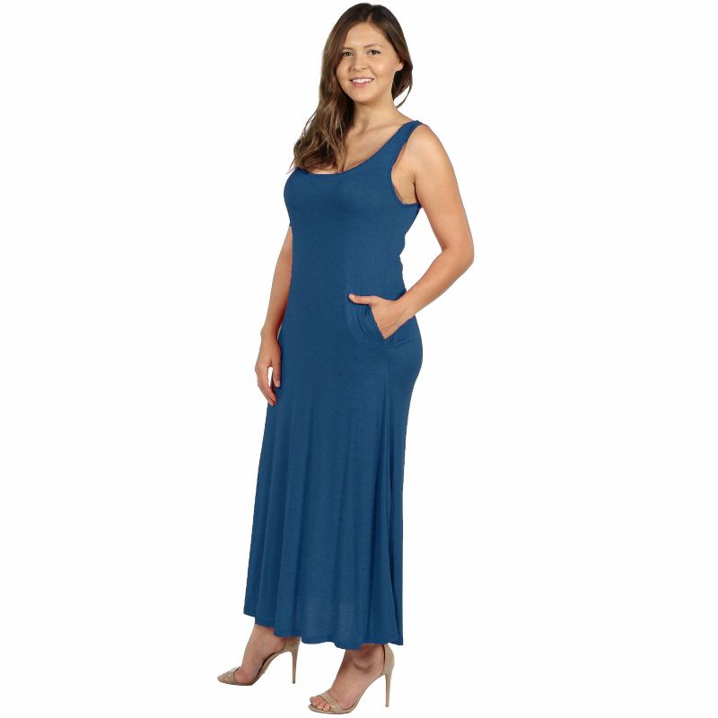 24seven Comfort Apparel Sleeveless Tank Plus Size Maxi Dress with Pockets, 2 of 5