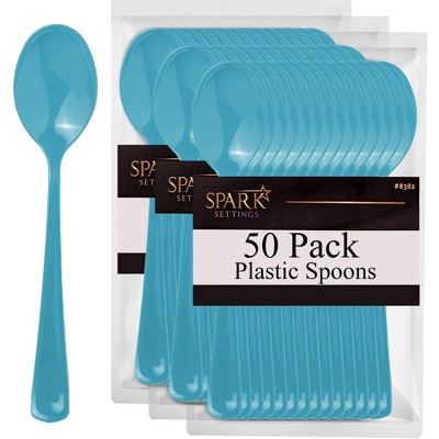 Plastic Spoons Disposable 50 Pack, Heavy Duty Plastic Silverware, Plastic Cutlery Ideal for Hot and Cold Food, Plastic Utensils - SparkSettings