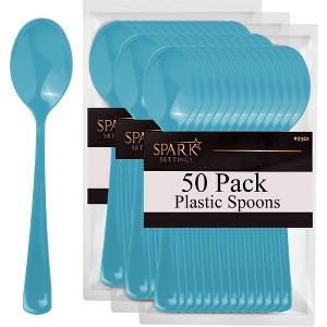 Plastic Spoons Disposable 50 Pack, Heavy Duty Plastic Silverware, Plastic Cutlery Ideal for Hot and Cold Food, Plastic Utensils - SparkSettings - 1 of 4
