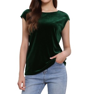 Allegra K Women's Velvet Cap Sleeve Office Casual Basic Crew Neck Blouse - 1 of 4