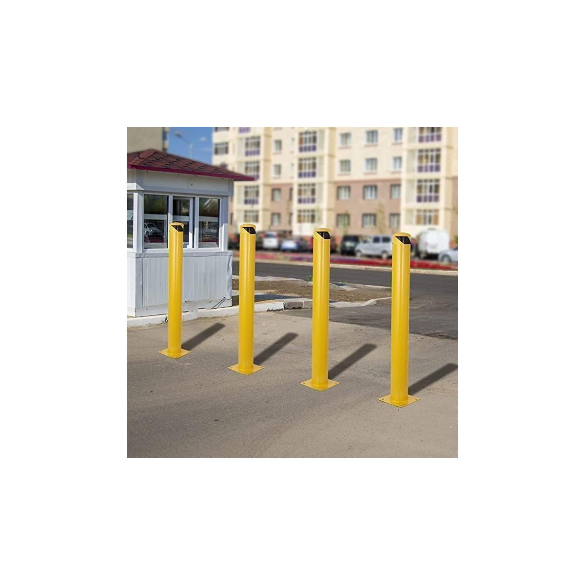 Safety Bollard 36 Inch Steel Post 4 Pack, Heavy Duty Parking Barrier with Anchor Bolts for Driveway Traffic Control - thumbnail 2