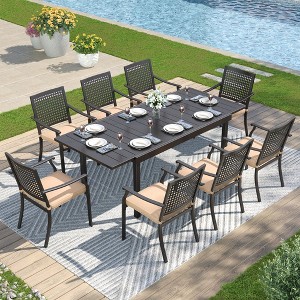 Captiva Designs 9pc Patio Adjustable Steel Rectangle Dining Table & Metal Chairs with Bull's Eye Pattern - 1 of 4
