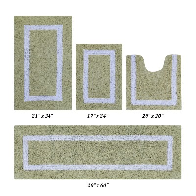 Hotel Bath Rug 100% Premium Cotton Tufted Weave Two Tone Reversible 4 Piece Bathroom Rug Set, Super Soft & Water Absorbent, Machine Washable Bathmat