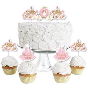 Big Dot of Happiness Little Princess Crown - Dessert Cupcake Toppers - Pink Princess Baby Shower or Birthday Party Clear Treat Picks - Set of 24 - 1 of 4