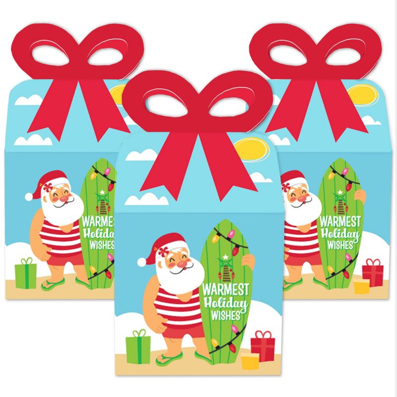 Big Dot of Happiness Tropical Christmas - Square Favor Gift Boxes - Beach Santa Holiday Party Bow Boxes - Set of 12, 2 of 9