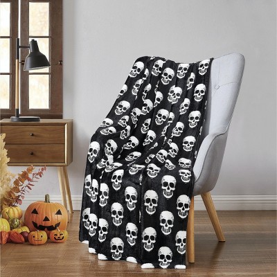 Kate Aurora Halloween Spooky Skeleton Skulls Plush Fleece Throw Accent Blanket - 50 in. W x 60 in. L