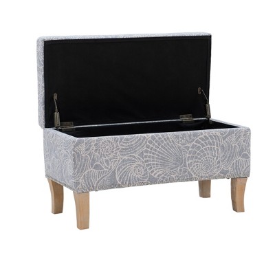 Coastal Charm Stone Gray Storage Ottoman with Seashell Pattern