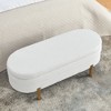 Sapphtopaz Pleated Fabric Ottoman with Storage, Oval Storage Ottoman Bench with Rubber Wood Leg, Multi-Use Footstool Bench, Ottoman Foot Rest - 3 of 4