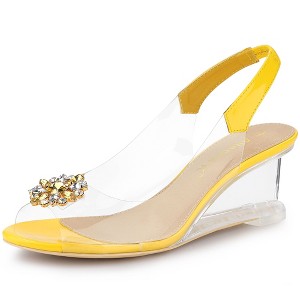 Allegra K Women's Clear Slingback Wedge Heel Rhinestone Peep Toe Sandals - 1 of 4