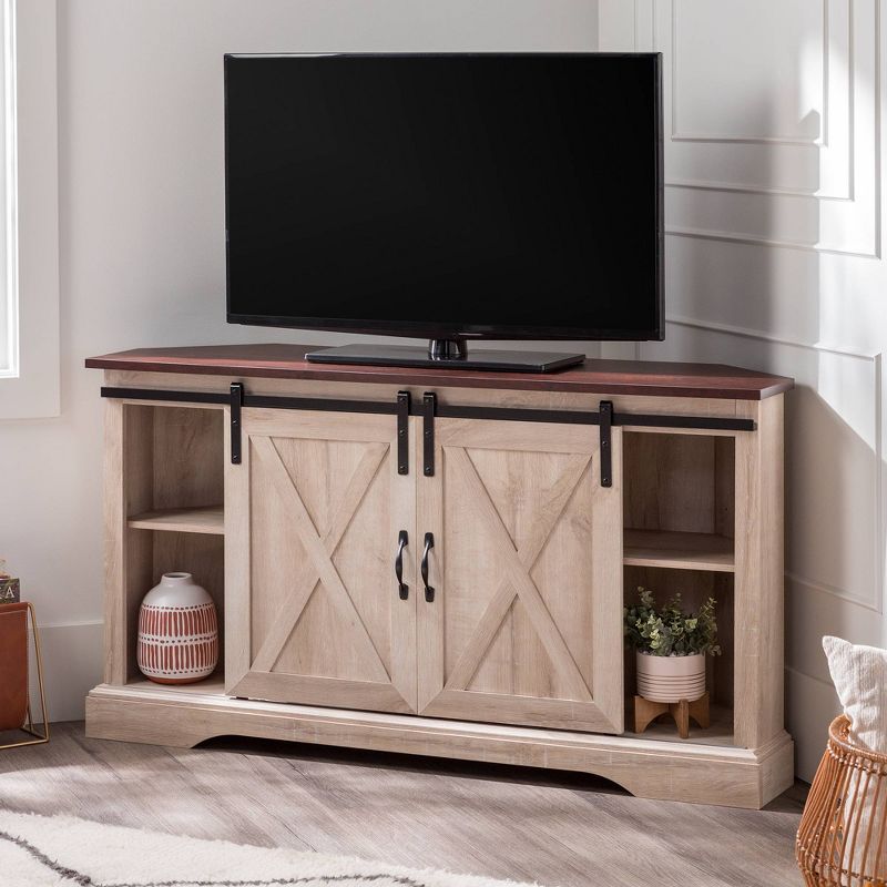 Robinson Rustic Transitional Sliding Barn Door Corner TV Stand for TVs up to 58" - Saracina Home, 3 of 20
