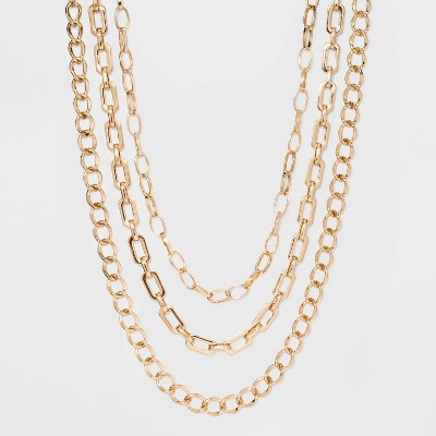 Three Piece Metal Chain Link Necklace - A New Day™ Gold