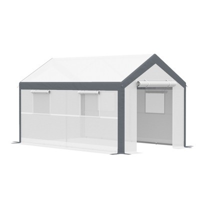 Outsunny Outdoor Walk-In Tunnel Greenhouse Garden Warm Hot House with Roll Up Windows, Zippered Door, & Weather Cover