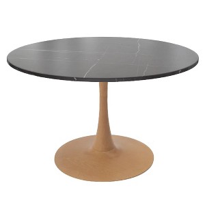 LeisureMod Bristol 35" Round Dining Table with Sintered Stone Top and Natural Wood Steel Pedestal Base for Modern Kitchen and Dining Room - 1 of 4