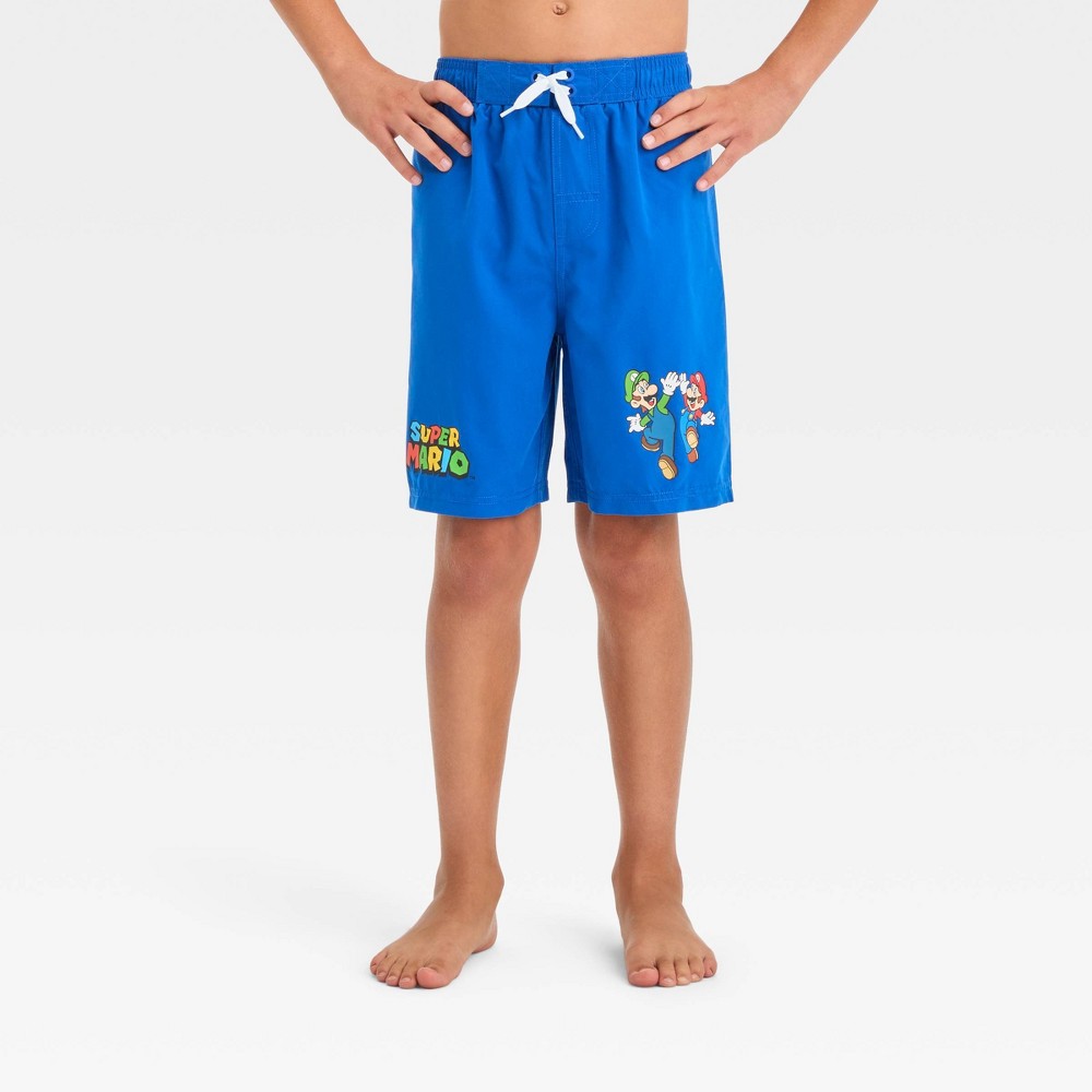 Photos - Swimwear Nintendo Boys'  'Super Mario' Solid Swim Shorts - Blue M 