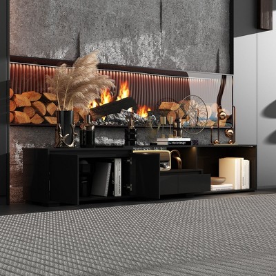 FUFU&GAGA Black Retractable TV Stand: Flexible Design, Ample Storage, Quality Details