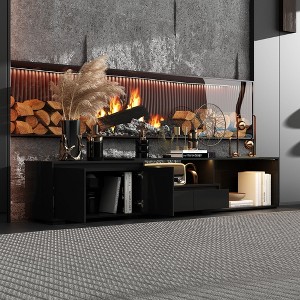 FUFU&GAGA Black Retractable TV Stand: Flexible Design, Ample Storage, Quality Details - 1 of 4