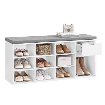 VASAGLE Storage Bench with Cushion, Drawer, and Open Compartments - Organize Shoes and Essentials with Ease