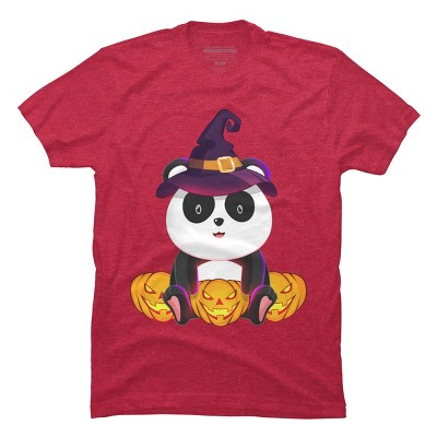Men's Design By Humans Cute Panda Mock up Witch With Jack O Lantern Halloween T-Shirt By thebeardstudio T-Shirt