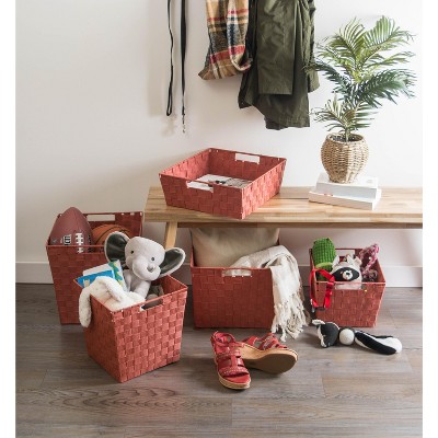Rustic Trapezoid Woven Nylon Storage Bin Set with Metal Handles