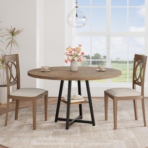 47 Inch Round Dining Table Kitchen Table with Storage Shelf and Wooden Top,Dinner Table for 4, Farmhouse Circle Tables for Dining/Living Room, Kitchen - 1 of 4