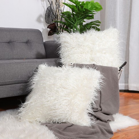 Piccocasa Long Shaggy Faux Fur Soft Throw Pillow Cover Soft Plush Square Throw Pillowcases Snow White 18 X 18 Target