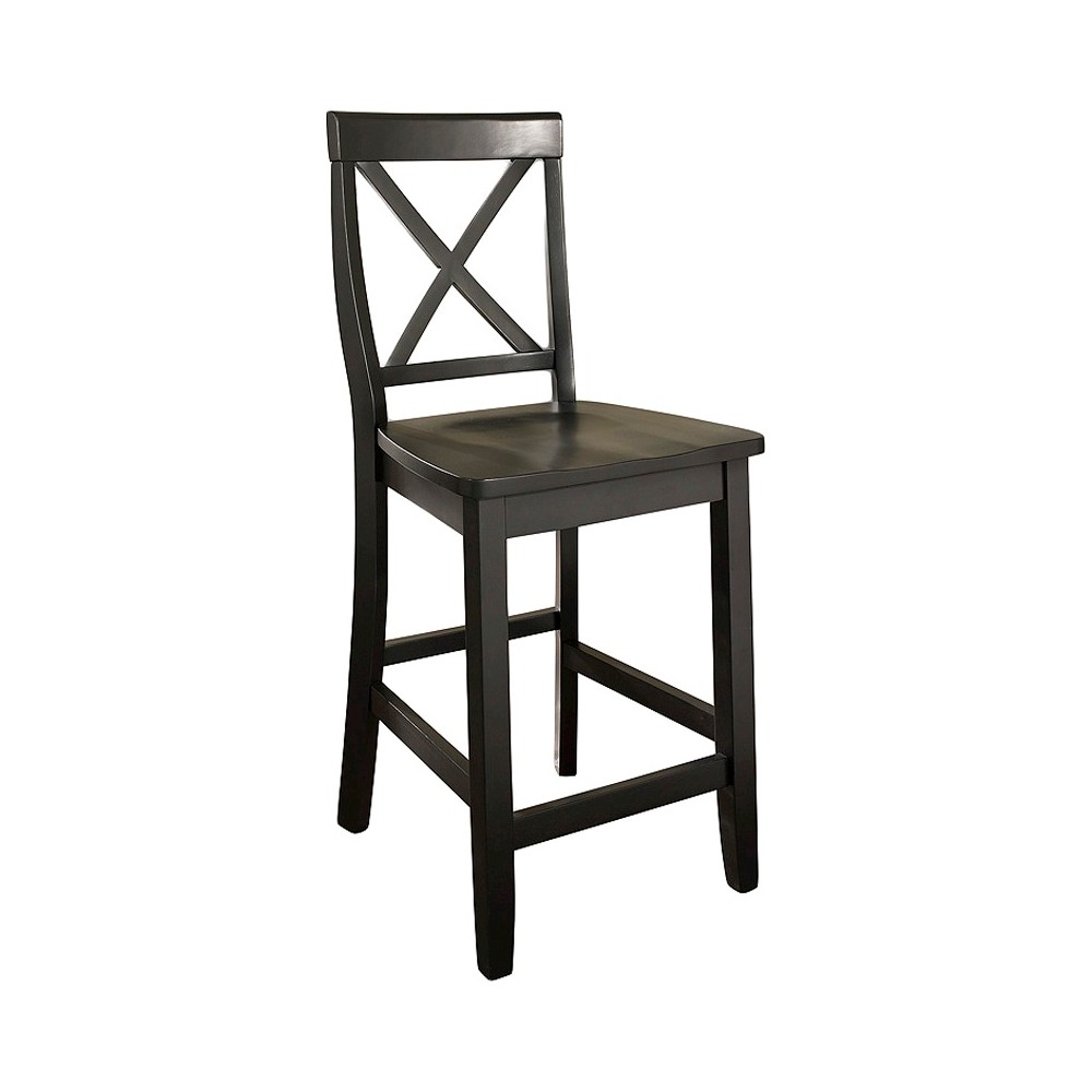 Photos - Chair Crosley 24" 2pc X-Back Counter Height Barstools Black - : Hardwood Frame, Non-Upholstered, Fixed Seat 