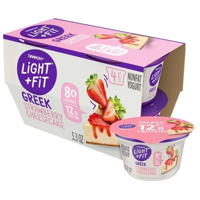 Light + Fit Nonfat Gluten-Free Strawberry Cheesecake Greek Yogurt - 4ct/5.3oz Cups