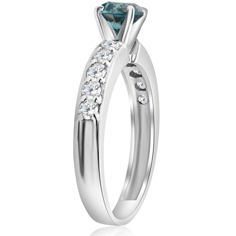 Pompeii3 1 3/8Ct Blue Round Cut Diamond Matching Bridal Engagement Ring Set White Gold, 4 of 6