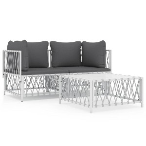 vidaXL White Stainless Steel and Woven Fabric Patio Lounge Set - 3 Piece Contemporary Outdoor Furniture with Comfortable Cushions and Modular Design - 1 of 4