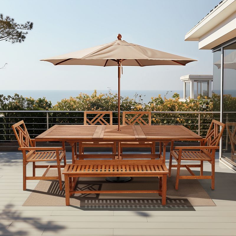 LuxenHome Carmel Solid Wood Extendable Outdoor Dining Table Brown, 5 of 13