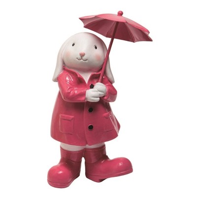 Transpac Resin 9" Pink Easter Bunny with Umbrella Figurine