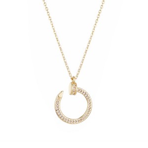 Adornia 14k Yellow Gold Plated Curved CZ Nail Ring Necklace - 1 of 3