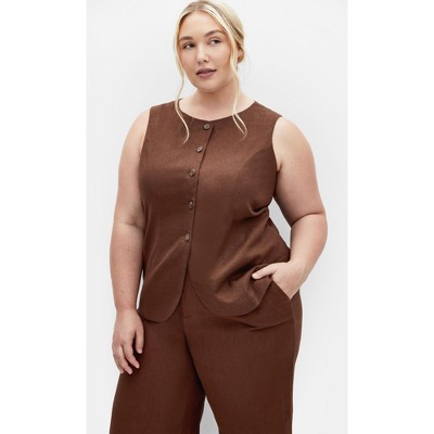 Women's Plus Size Vivien Linen Vest - chocolate | CITY CHIC