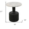 HomeRoots 21" White and Black Distressed Marble and Solid Wood Round Pedestal End Table - 3 of 4
