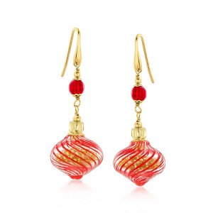 Ross-Simons Italian Red and Gold Murano Glass Bead Christmas Ornament Drop Earrings in 18kt Gold Over Sterling - 1 of 3